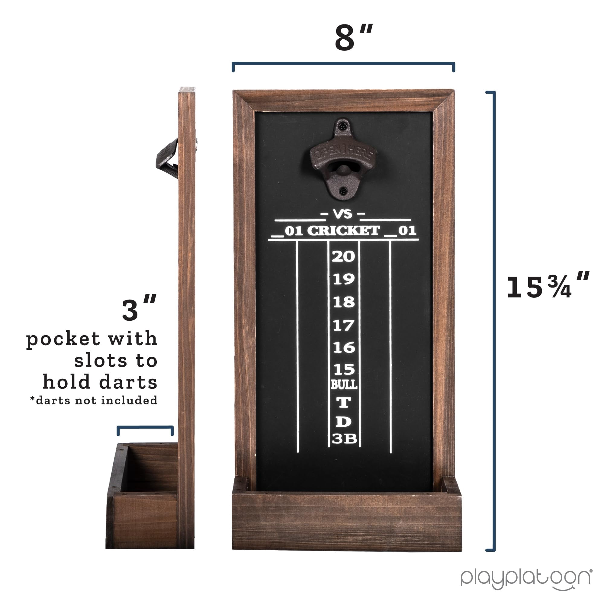 Platoon Dart Scoreboard & Holder Wall Mount with Bottle Opener - Wood Chalkboard Dart Board Game Room Accessories & Decor for Man Cave Dartboard Cabinet, Storage