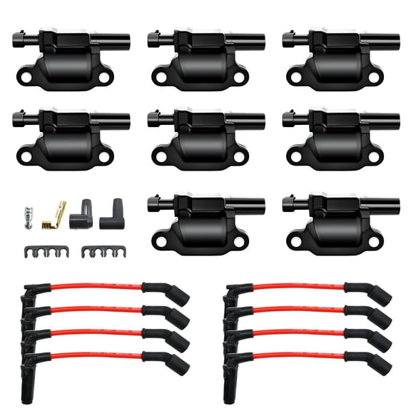 Set of 8 UF413 Ignition Coil with Spark Plug Wires for Cadillac Chevy GMC Tahoe Escalade Express Savana Silverado