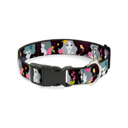 Buckle-Down Princess Silhouettes Dots Black/Purple/Gray/Multicolor Disney Dog Collar Plastic Clip Buckle, Large