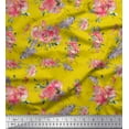 thumbnail image 1 of Soimoi Yellow Cotton Jersey Fabric Ranunculus & Roses Floral Fabric Prints By Yard 64 Inch Wide, 1 of 3