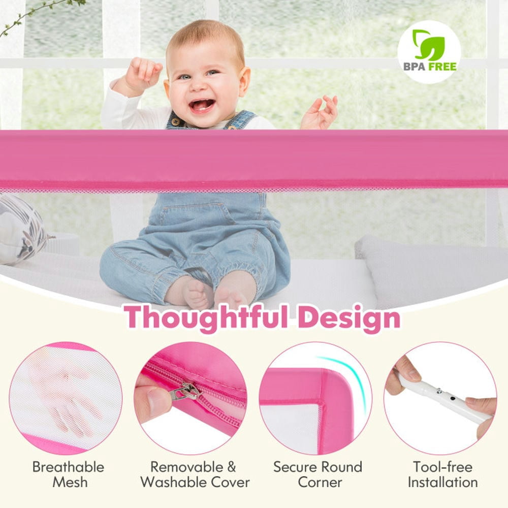 Spaco 71 Inch Extra Long Swing Down Bed Guardrail with Safety Straps, Baby Bedrail, Bed Rail forToddlers, Toddler Bed Rails, Pink
