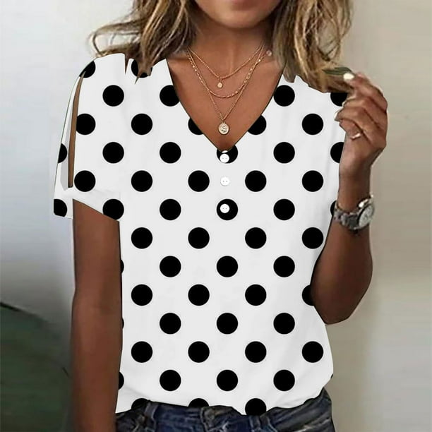 ICHUANYI Clearance Women Summer Sexy Gradient Print Regular V Neck Women Short Sleeves Top(White, XL) ICHUANYI WER2023081100622
