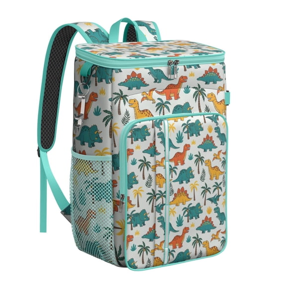 Travel Cooler Bag - LightColor Cartoon Dinosaurs Palm Trees Pattern Camping Beer Cooler Backpack with Bottle Opener- Waterproof Insulated Picnic Backpacks - Cooler Bag for Beach