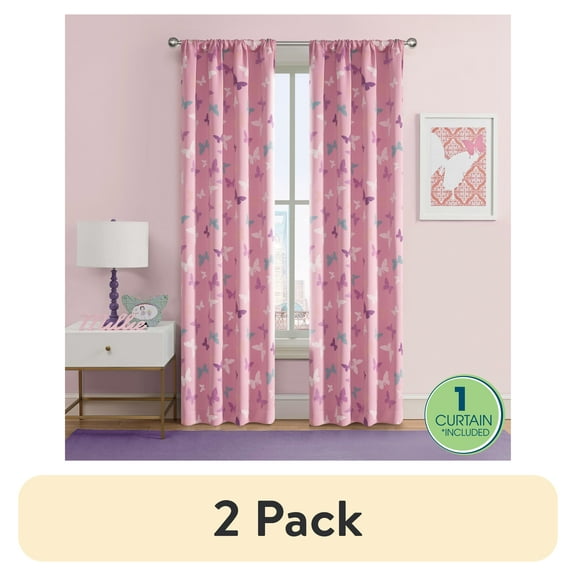 (2 pack) Your Zone Blackout Curtain Panel with Glow in the Dark Print, 1 Panel, Butterfly Pink, 37" W x 84" L