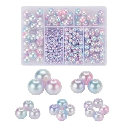 1Box 497Pcs 5 Style Rainbow ABS Plastic Imitation Pearl Beads Gradient Mermaid Pearl Beads Round Pink Hole: 1.2~2mm