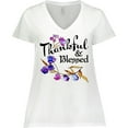 thumbnail image 3 of Inktastic Thankful and Blessed Inspirational Saying with Flowers Women's Plus Size V-Neck T-Shirt, 3 of 5