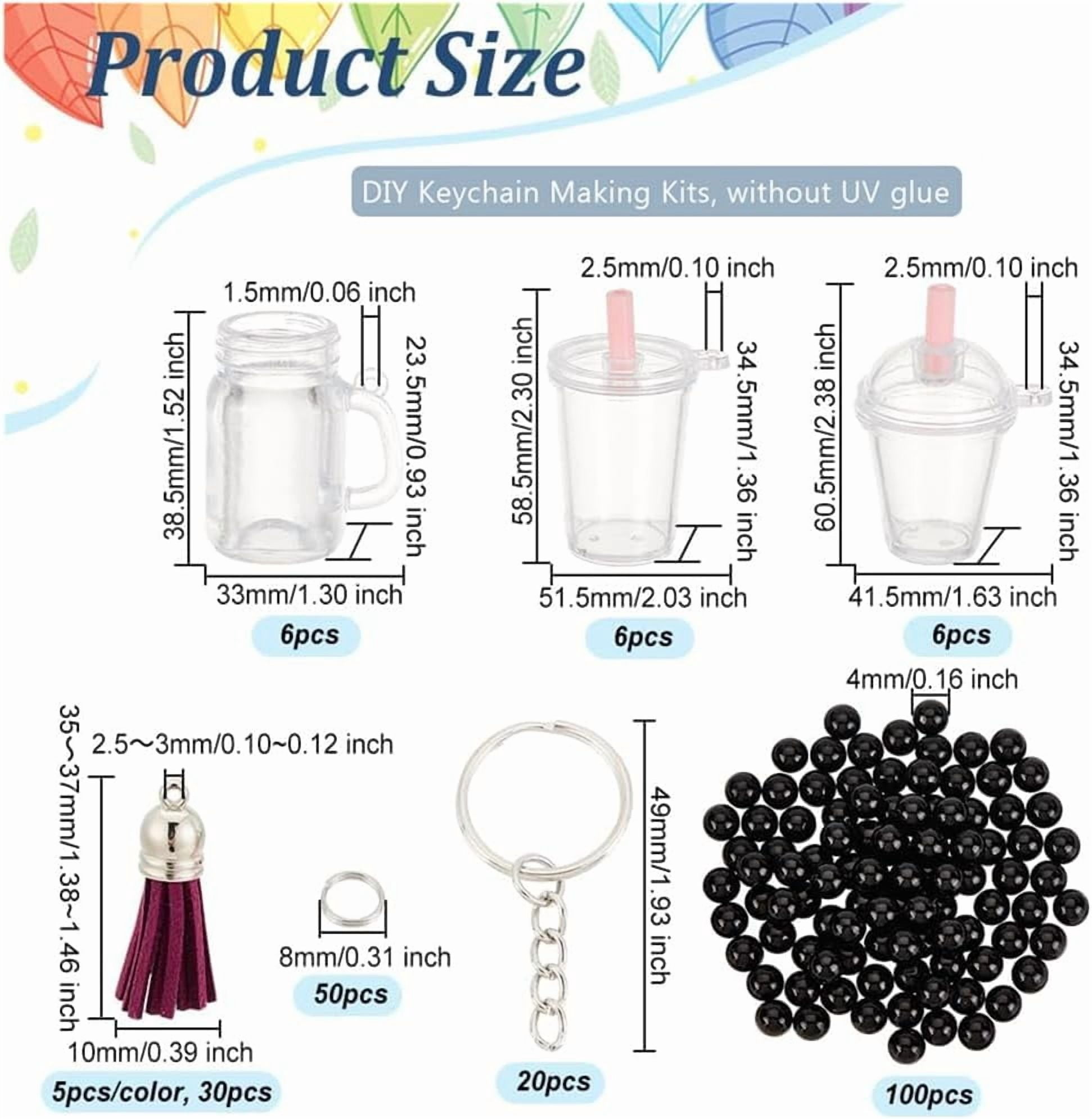 204pcs Mini Cup Keychain Kit Tea Accessories Set Pendant Charms with Rings Tassels Straws for DIY Earring Making Silver