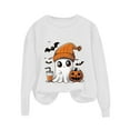 thumbnail image 4 of Idoravan Long Sleeve Shirts for Women Plus Size Women's Halloween Solid-color Round-neck Casual Sports Long-sleeved Fleece Sweatshirt Top White XXL, 4 of 5