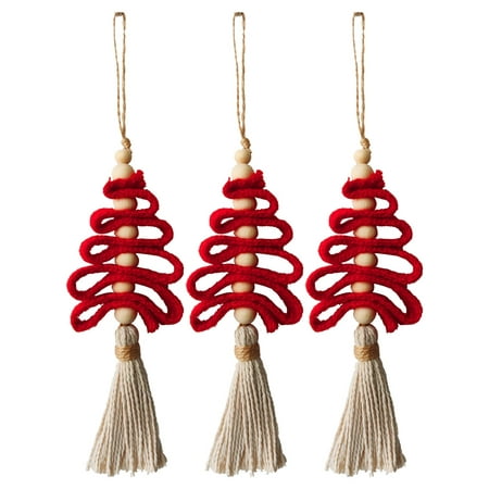 

3PCS Hand Woven Christmas Tree Ornaments Christmas Decoration Pendant Hanging Wall Hanging Simple Home Crafts Swinging Penguin Car Hanging Ornament Glass Stained Sheets Bead Garland Led Lights