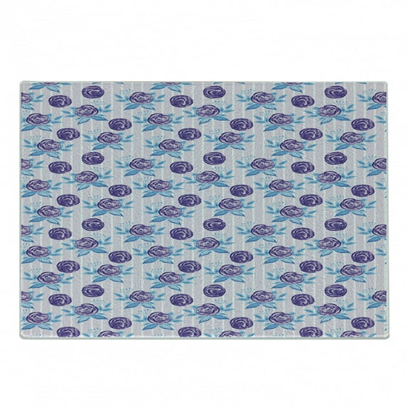 Floral Cutting Board, Watercolor Romance Themed Pattern Abstract Roses on Stripes, Decorative Tempered Glass Cutting and Serving Board, in 3 Sizes, by Ambesonne