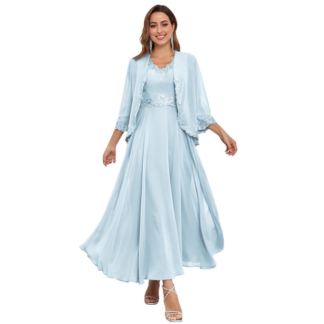 Vestido de chifón CDSSL para la madre de la novia, azul claro, con chaqueta