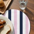 thumbnail image 3 of Pink Navy Blue Striped Round 13 Inch Placemats Set of 8, Farmhouse Stripe Art HeatResistant Non Slip Place Mats for Dining Table, Wipeable Braided Kitchen Table Mats for Housewarming, 3 of 9