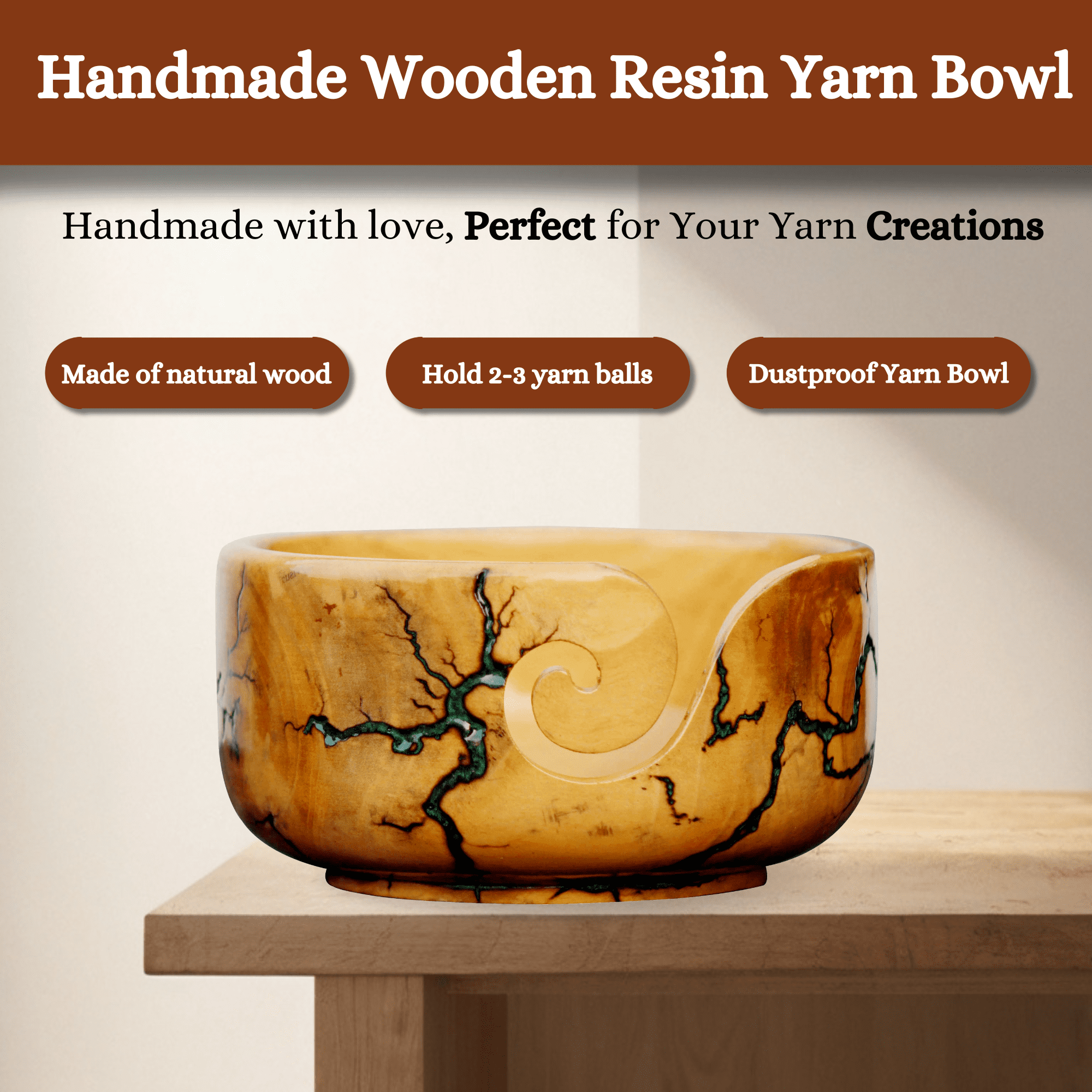 Handmade Wooden Large Yarn Bowl, Perfect Gift for Mother & Grandmother