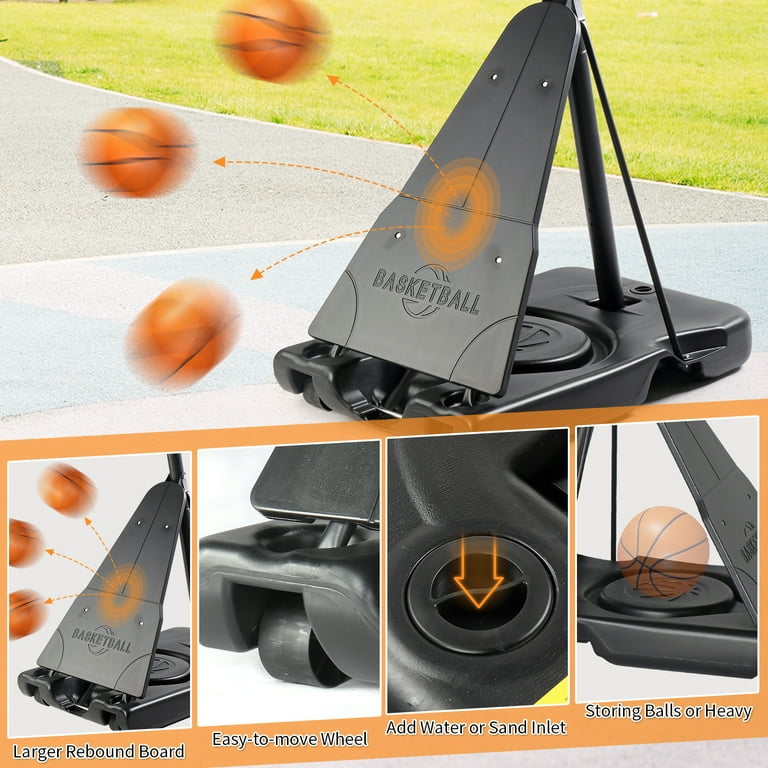 Ktaxon 5.3-10ft Adjustable Portable Basketball Hoop with Rebound Plate,44-Inch Weatherproof Backboard Indoor Outdoor