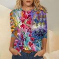thumbnail image 2 of Moda mujer cuello redondo tres cuartos 3/4 manga camiseta otoño estampado blusa Tops sudadera Fridja FKASFK3009, 2 of 5