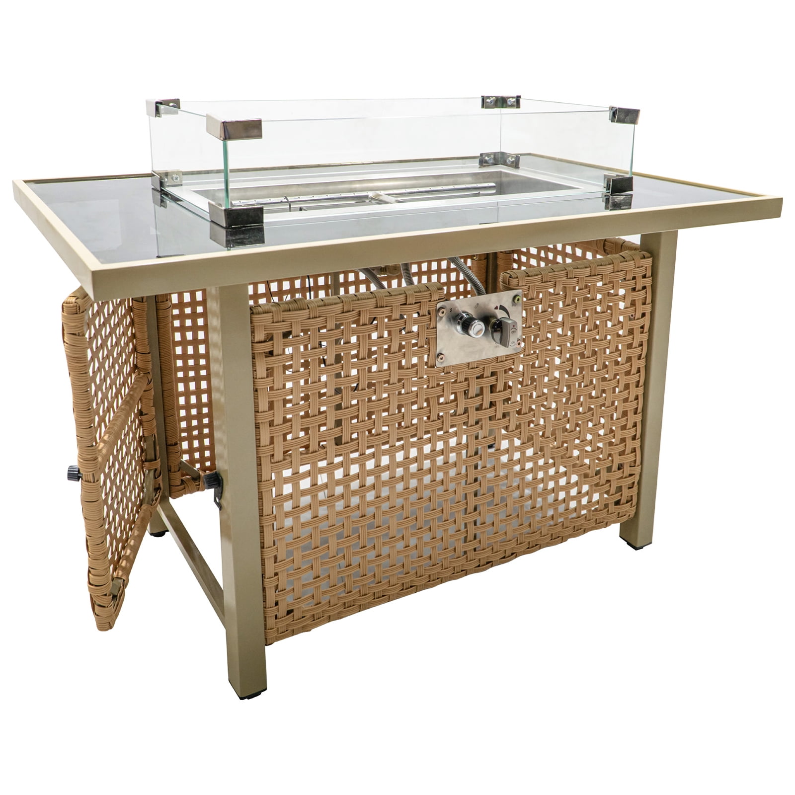 43" Propane Fire Pit Table for Outside Patio, 60,000 BTU Outdoor Fire Table with Glass Wind Guard & Steel Frame - Orange