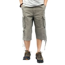 SWSMCLT Men's Cargo Capris Soft Cotton Loose Casual Spandex Mid Rise Button Fly Pocket Gaucho Cropped Pants Grey 32
