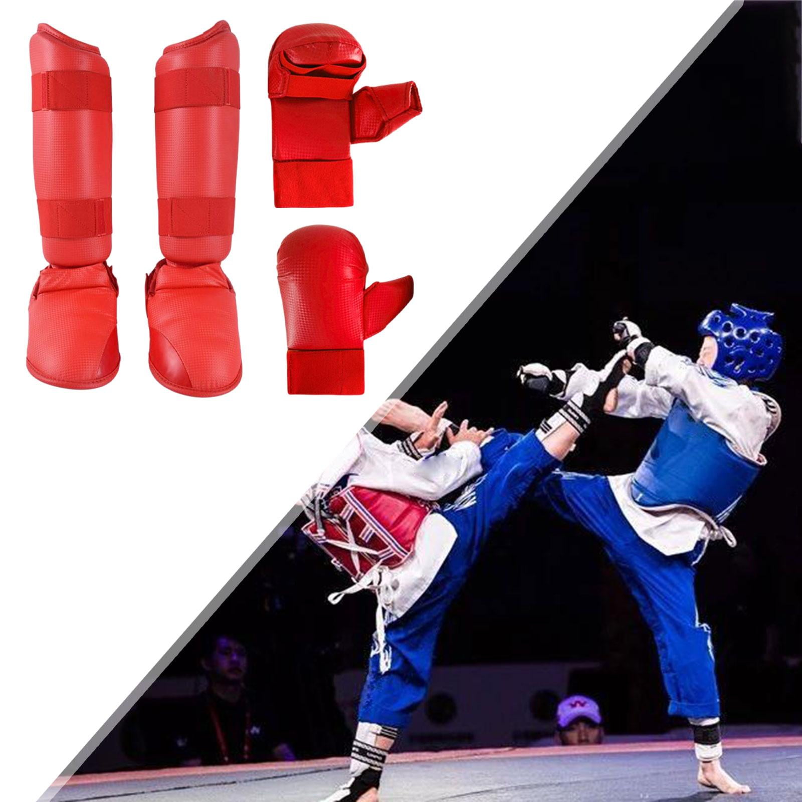 BAOSITY Karate Sparring Gear Set Boxing Gloves Shin Guards Taekwondo Training Punch Mitts, Punching Gloves Equipment for Mma Sparring L