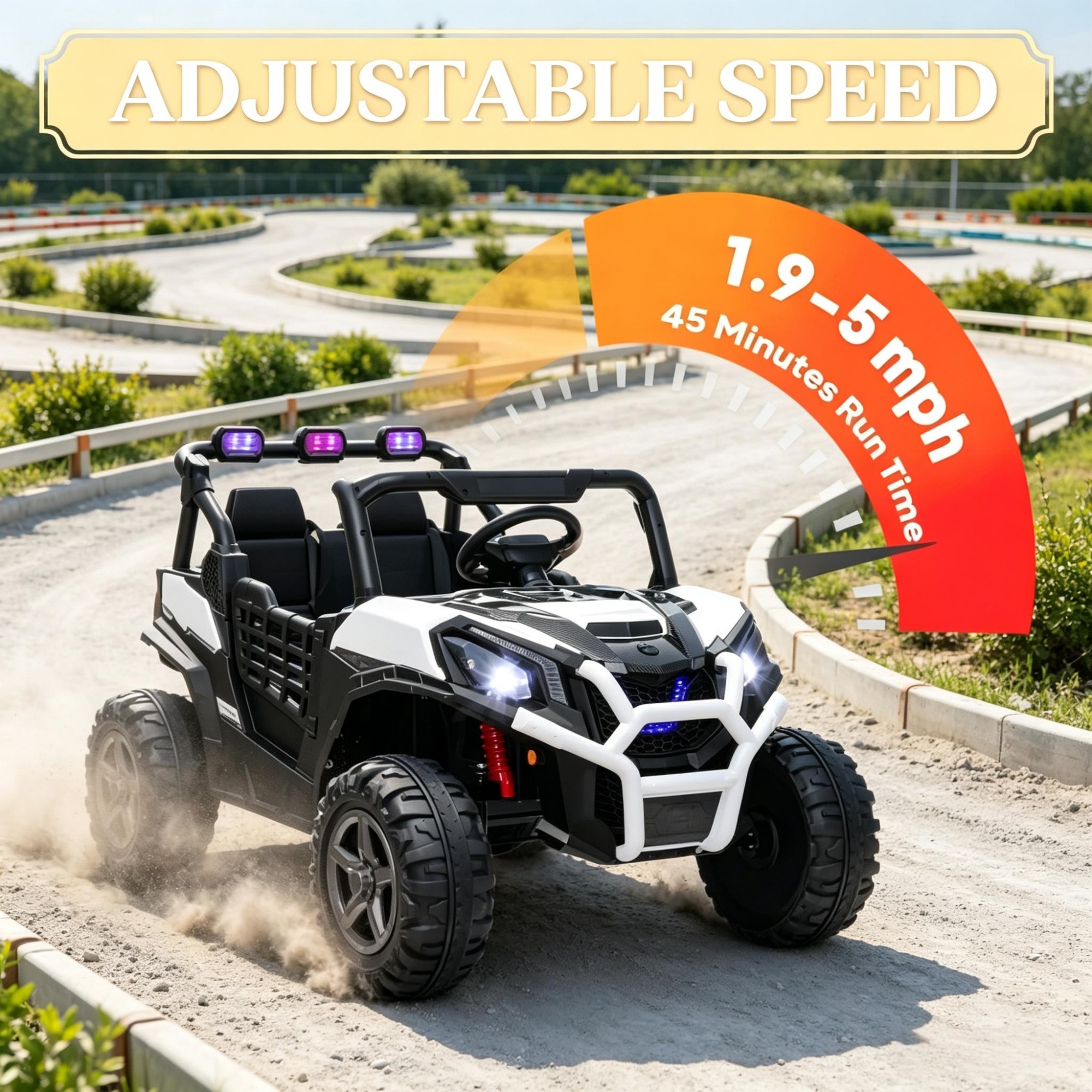2 Seater 24V Kids Electric Car, Remote Control 3 Speed LED Lights Music Horn Spring Suspension Slow Start, White