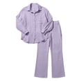 thumbnail image 4 of Womens Pajama Sets Fall Winter Solid Long Sleeve Button Down Shirt Long Pants Loose Loungewear Purple XL, 4 of 4