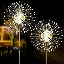 GoXteam 2 Pcs Solar Firework Light,  120 LED Powered 40 Copper Wires String DIY Landscape Light for Walkway Pathway Backyard Christmas Decoration Parties (Warm White)