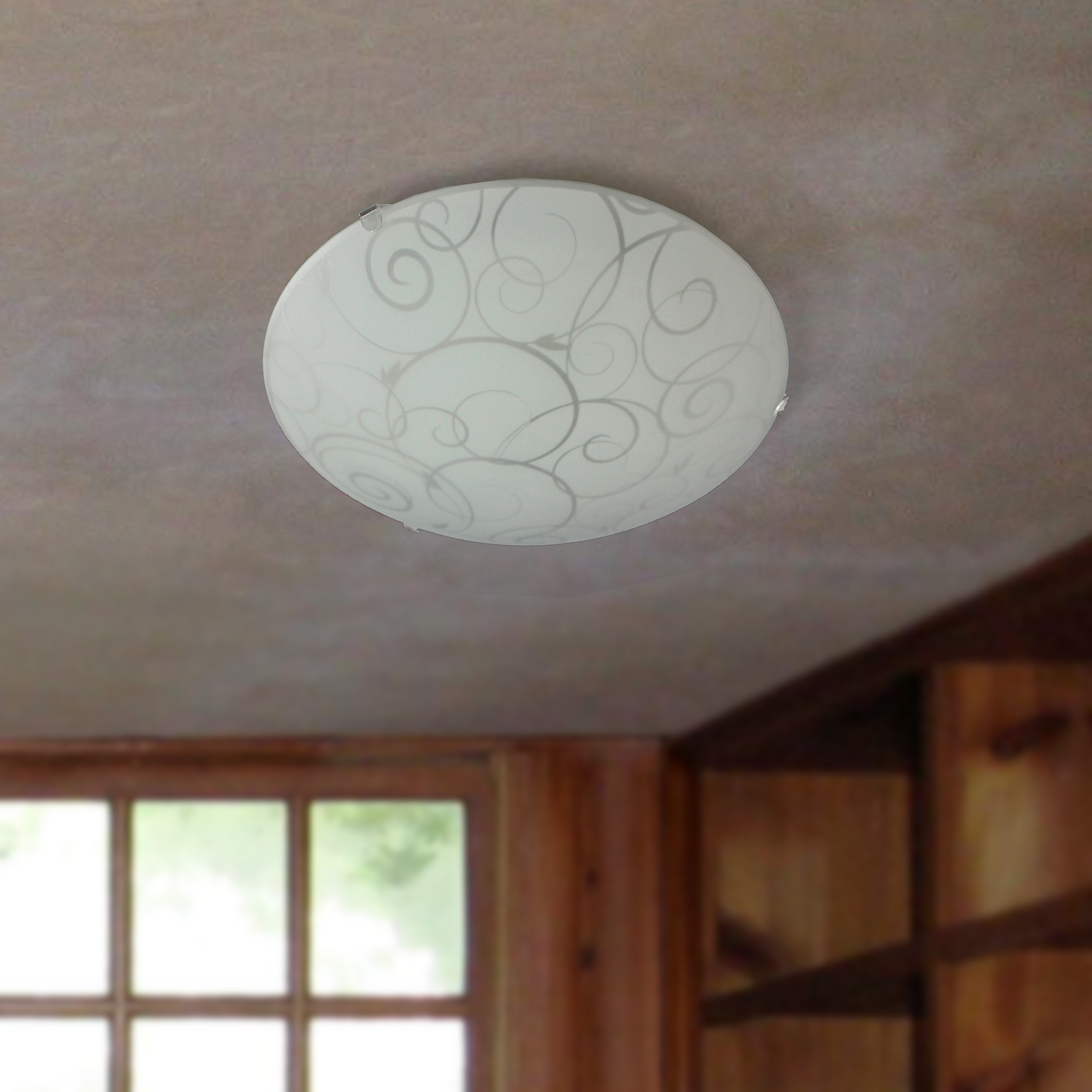 Simple Designs 10" Round Flush Mount Ceiling Light with Scroll Swirl Design, White