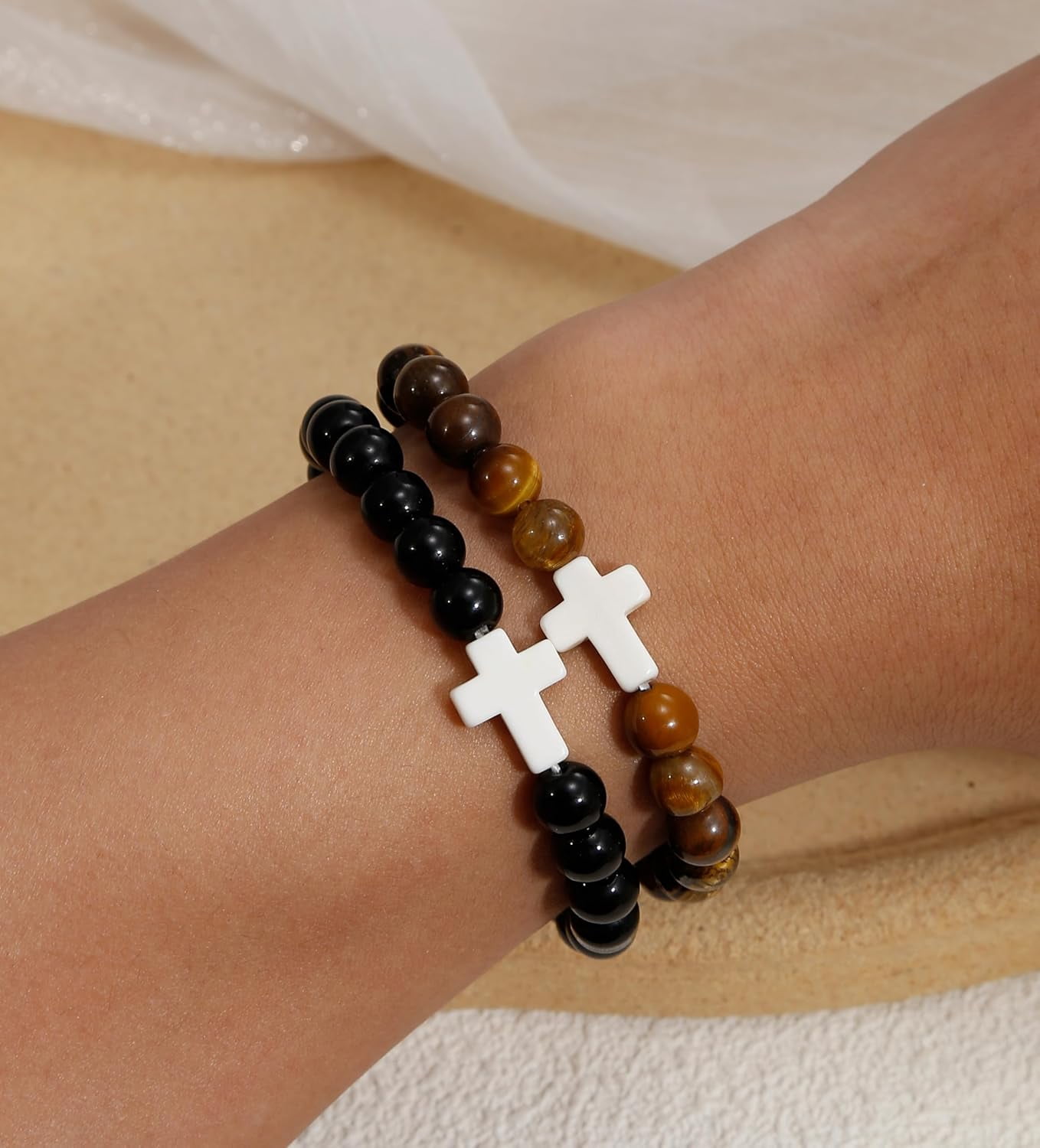 Dalrosia Cross Bracelets for Women Men, Christian Gifts for Women, Religious Gifts Cross Beaded Bracelet, Easter Catholic Religious Christian Bracelets Jewelry
