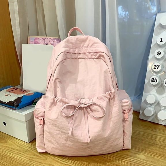 SHENGXINY Backpacks for Adults Womens,Korean Lightweight Nylon Backpack Drawstring Design Solid Color for Sports and Travel Pink