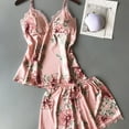thumbnail image 5 of Pajama Sets For Women Satin Sleepwear Classic Floral Print V Neck Lace Cami Tops And Shorts Sleepwear Set Pink XL, 5 of 8