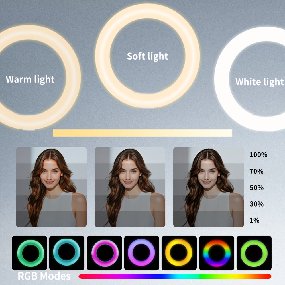 ZOMEI 12" RGB Ring Light, Dimmable LED with 63" Tripod & Phone Holder for Live Stream, TikTok, Zoom and Vlog