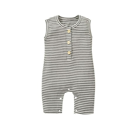 

Awoscut Newborn Baby Summer Sleeveless Romper Ribbed Crew Neck Snap Bottom Jumpsuit