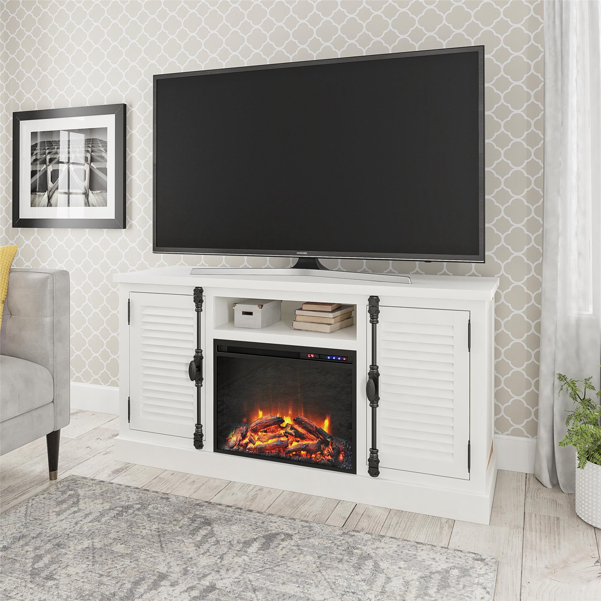 FARMHOUSE WHITE W FIREPLACE PC ENTERTAINMENT CEN Badcock