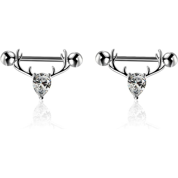 14G Stainless Steel Nipple Ring Clear CZ Butterfly Nipple Barbell 316L Stainless Steel Piercings Jewelry for Women