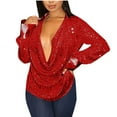 thumbnail image 2 of Aboser Sequin Tops for Women Evening Party Dressy Blouse Deep V Shirts Sparkle Long Sleeve Shirt Cocktail Night Shimmer Glitter Blouses, 2 of 6