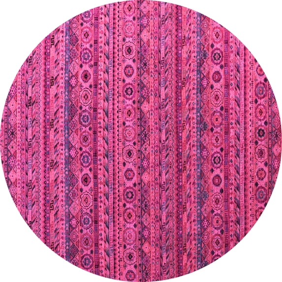 Ahgly Company Indoor Round Abstract Pink Modern Area Rugs, 4' Round