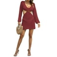 thumbnail image 5 of STARVNC Women V Neck Hollow Out Open Back Long Sleeve Knitted Mini Dress, 5 of 7