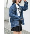 thumbnail image 3 of GHSDFBB Women's Oversized Mid Long Denim Jacket Jean Biker Coat, 3 of 7