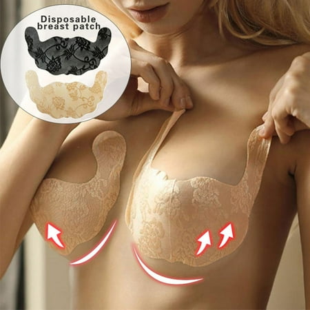 Outfmvch Sticky Bra Sticky Bra Push Up Backless Bra Disposable Lace Chest Stickers Women Bra U Shaped Chest Stickers Bras for Women(clearance) Khaki L