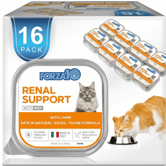 Forza10 Renal Wet Cat Food for Adult Cats - 3.5 oz, 16 Pack - Lamb Flavor | Actiwet Renal Support - Vet-Formulated, Non-GMO - Kidney Support for Adult Cats - Made in Italy