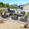 thumbnail image 2 of 6 Pieces Outdoor Patio Furniture Sets, L-Shaped Sectional Conversation Sets with Corner Storage and Glass Top Table, All Weather PE Wicker Rattan Sofa Couch with Tea Table, Light Gray, 2 of 9