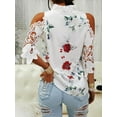 thumbnail image 3 of Summer women's tops floral off-shoulder patchwork long-sleeved shirt for women, 3 of 5