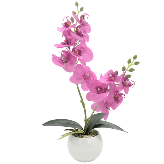 CasaVibe Real Touch Artificial Pink Orchid, 35cm Faux Phalaenopsis in White Ceramic Pot with 12 Blossoms for Home Office Table Decor