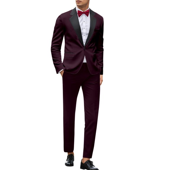 Men's Tuxedo Suit Set for Weddings Events Parties Business, One Button Jacket with Stylish Neckline, Straight Leg Dress Pants, Slim Fit Elegant Formal Wear