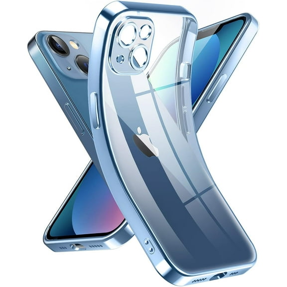 Crystal Clear Case for iPhone 13 Mini, [Not Yellowing] [Camera Protection] [Military Grade Drop Tested] Transparent Shockproof Protective Phone Case Soft Silicone Slim Cover, 5.4 inch, Blue