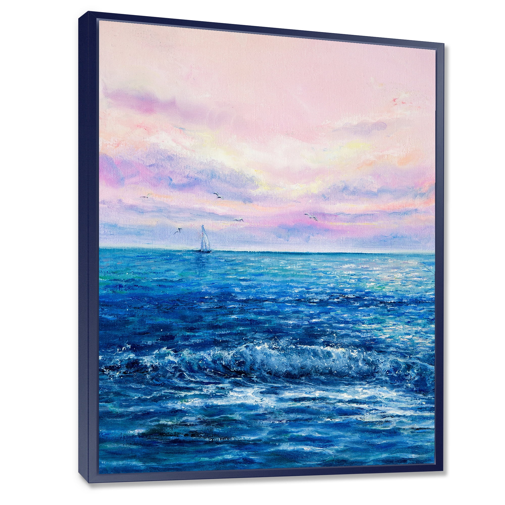 Sunrise Glow On The Ocean Waves II 24 in x 32 in Framed Painting Canvas Art Print, by Designart