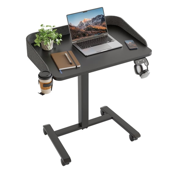Mobile Standing Desk with Wheels and Felt Panel, 26.8" x 18.9" Adjustable Rolling Desk with Cup Holder & Hook, Space-Saving Sit Stand Portable Desk for Home Office, Bedside, and Couch Us,Black