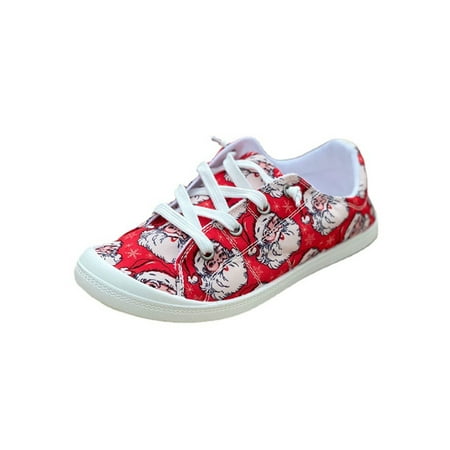 

Lacyhop Ladies Sports Anti-Slip Casual Sneakers Lightweight Slip On Fashion Sneaker Breathable Round Toe Walking Shoes Christmas Red Beard Elderly 8.5