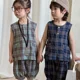 thumbnail image 5 of Conjunto de ropa de verano para niños de 1 a 8 años, traje para hermanos, conjunto informal de algodón puro, 2 uds., chaleco a cuadros para niñas, traje corto, conjunto de Top sin mangas para niños, 5 of 6