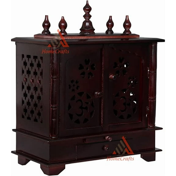 Homecrafts Handpainted Wooden Home Temple with Doors in Side LED Lights (Medium Size, Light Redis, 20x11x24 Inch)