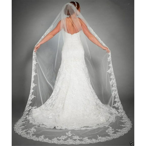 EllieWely 1 Tier Chapel Length 2.5 M(98 inch) Floral Lace Wedding Bridal Veil With Metal Comb E03